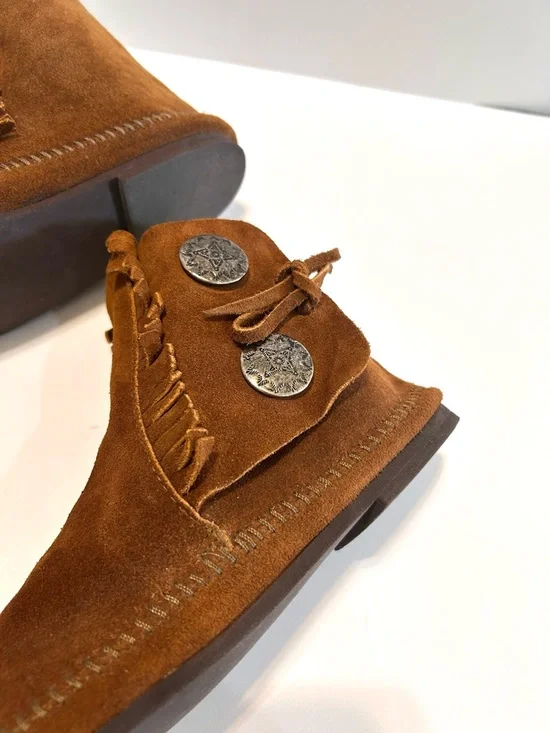 Women’s kids Tan-Brown Suede Fringe Ankle Boots size 7-8 - Picture 8 of 9